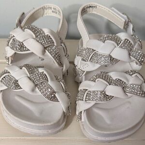Capelli of New York Kids Sandals with White and Silver Braided Straps